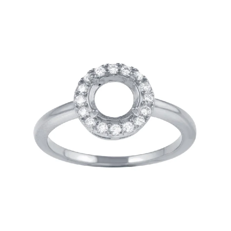 Ladies rings synthetic jewels-Rhodium Plated 925 Sterling Silver Clear CZ Round Mounting Ring - BGR01333