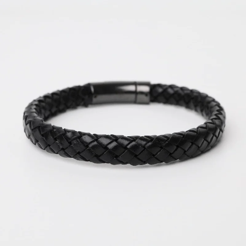 Ladies bracelets collectible items-Larger UniSex Size Hand Braided Black Leather Bracelet