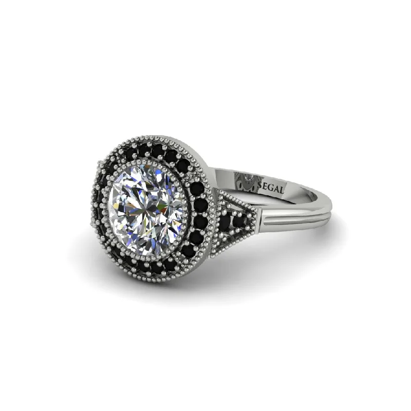 Ladies engagement rings round cut-Round Cut Diamond Milgrain Halo Engagement Ring - Maggie No. 33