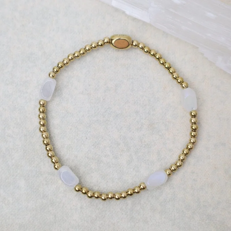 Ladies bracelets classic looks-Here & There Pop Of Color Bracelet  in White Cap & Gold