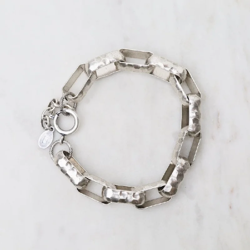 Ladies bracelets 2025 trends-Large Rectangle Link Bracelet - Old Silver