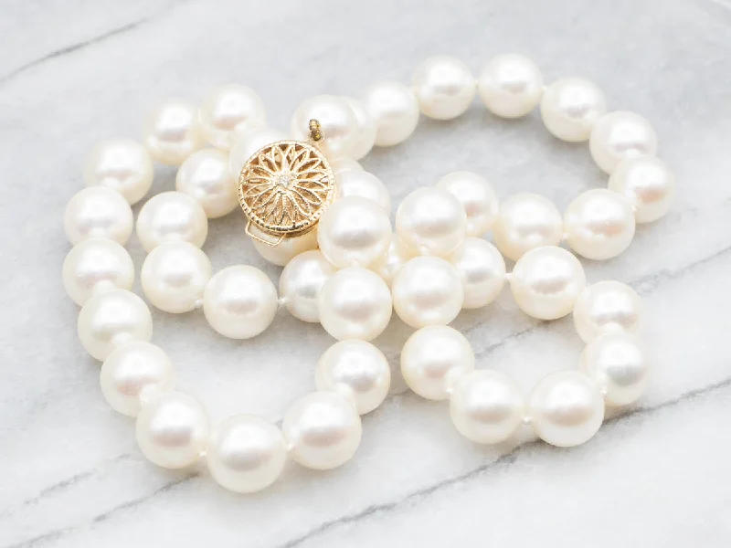 Big White Pearl Beaded Necklace with Diamond Clasp