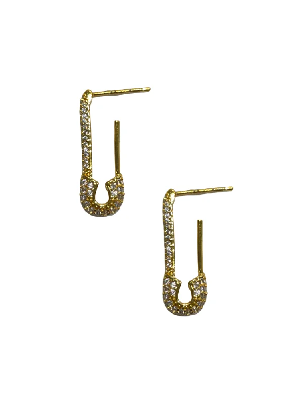 Ladies rings youthful charm-Safety Pin Earrings - Gold