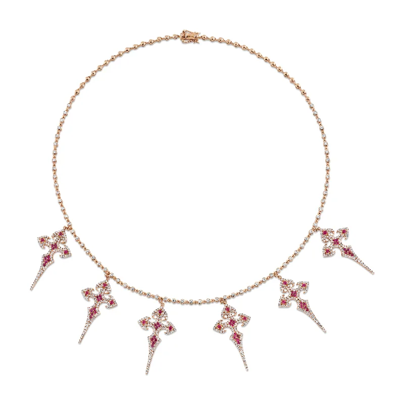 Multiple Cross Ruby Diamond Necklace