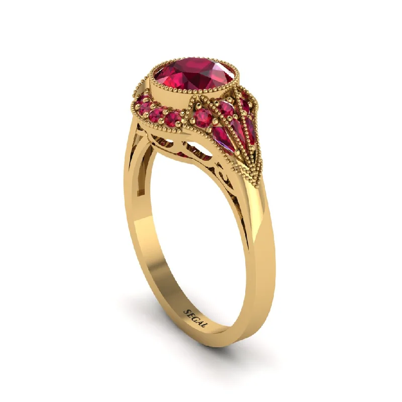 Ladies engagement rings heirloom quality-Ruby Vintage-Inspired Besel Engagement Ring - Makenzie No. 55