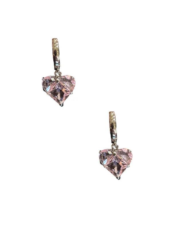 Ladies rings price options-Silver Love Heart Earring - Pink