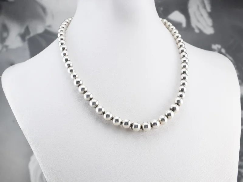 Sterling Silver Graduated Beaded Ball Necklace