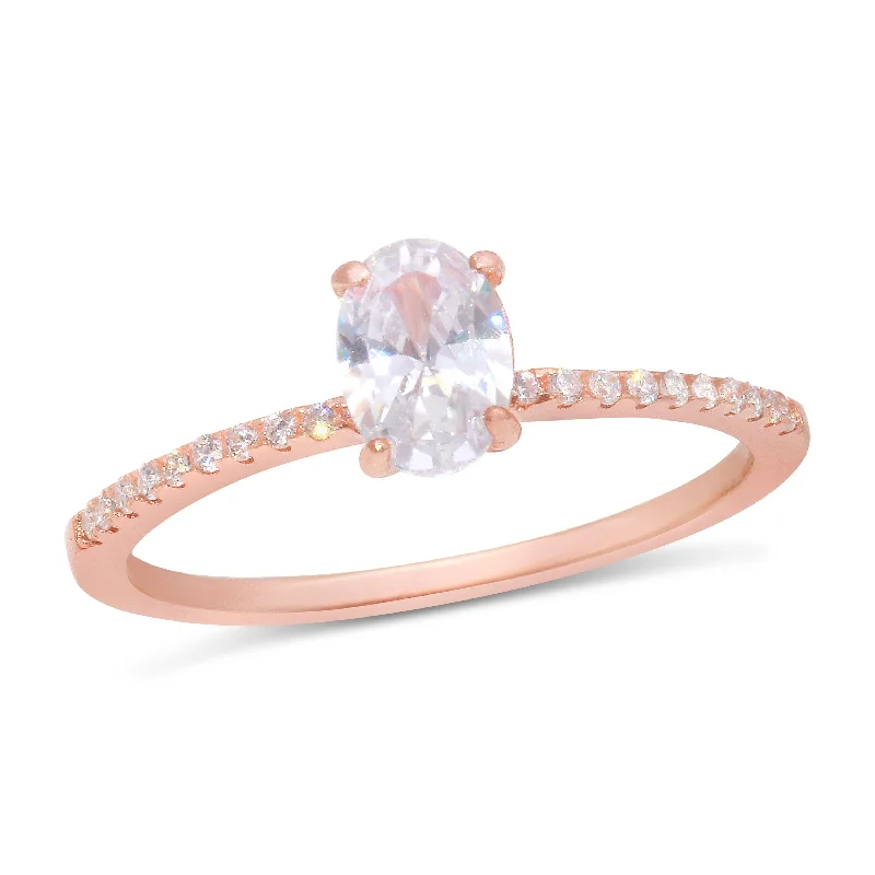 Ladies rings collectible items-Rose Gold Plated 925 Sterling Silver Center Oval CZ Stone Ring - BGR01178RGP