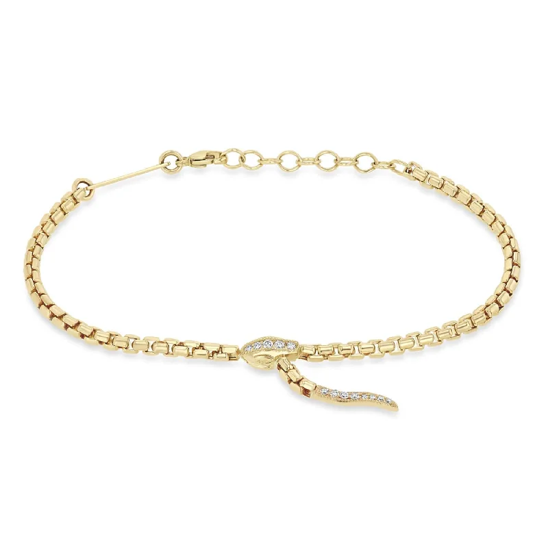 Ladies bracelets 2025 trends-14k Gold Pavé Diamond Serpent Box Chain Bracelet