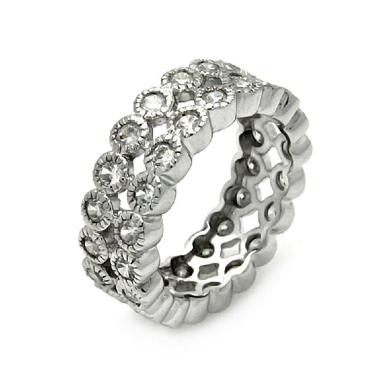 Ladies rings customer reviews-Clearance-Silver 925 Rhodium Plated 2 Row CZ Eternity Ring - STR00118