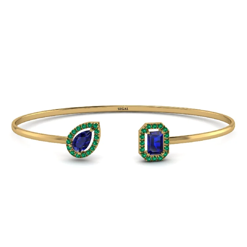 Ladies bracelets designer labels-Geometric Pearl And Emerald Sapphire Bracelet - Catherine No. 28