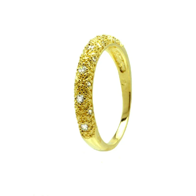 Ladies rings holiday gifts-Silver 925 Gold Plated Clear CZ Gilded Ring - BGR00725