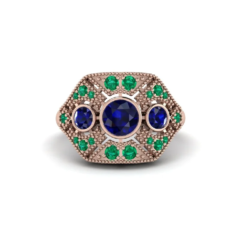 Ladies engagement rings bold accents-Sapphire Art Deco Geometric Engagement Ring - Haven No. 29