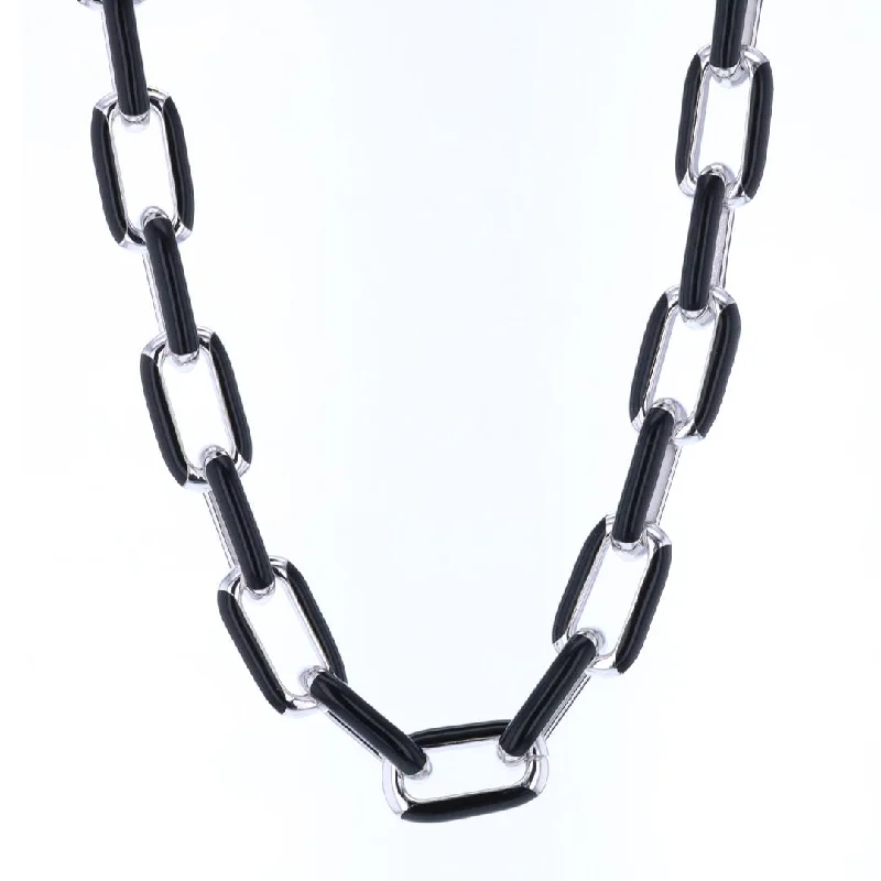 Sterling Silver & Dark Enamel Link Necklace