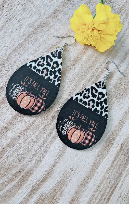 Ladies rings middle finger-It's Fall Y'all Leather Drop Earrings