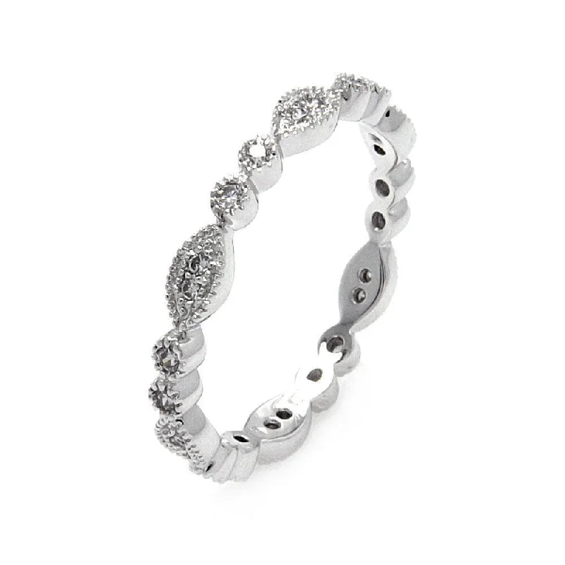 Ladies rings care advice-Silver 925 Rhodium Plated Clear Round and Marquise CZ Stackable Eternity Ring - BGR00537