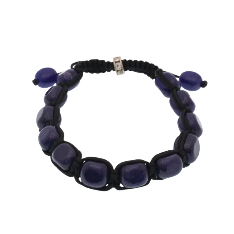 Ladies rings price options-Stainless Steel Lapis Bead & CZ  Accent Ring Cord Bracelet - SBB00067