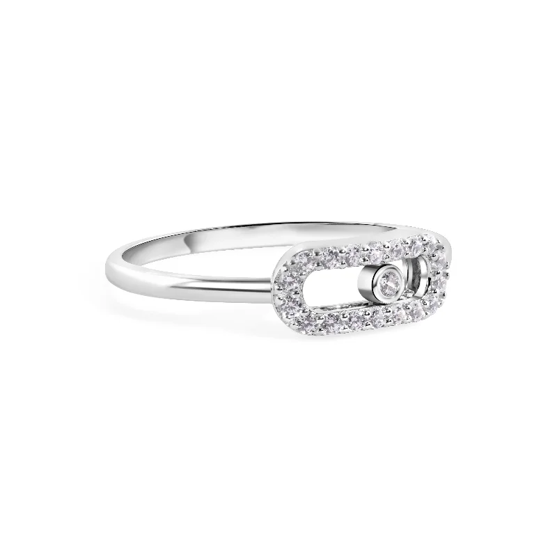 Ladies rings everyday wear-Rhodium Plated 925 Sterling Silver Oval Fidgeting Clear CZ 1.8mm Ring - GMR00404