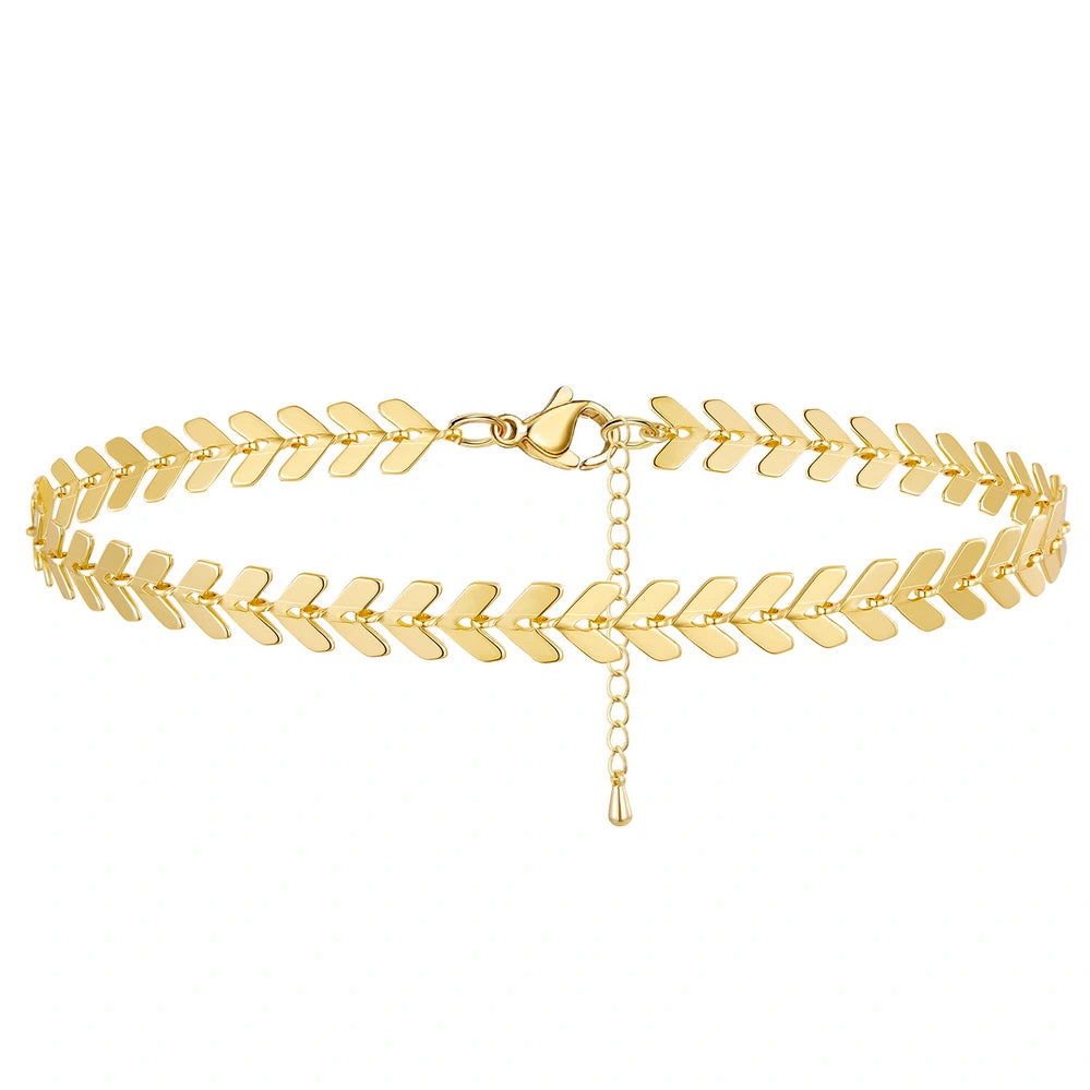 Ladies bracelets heart shapes-Dainty 14k Gold Adjustable Ankle Bracelets- Fishbone