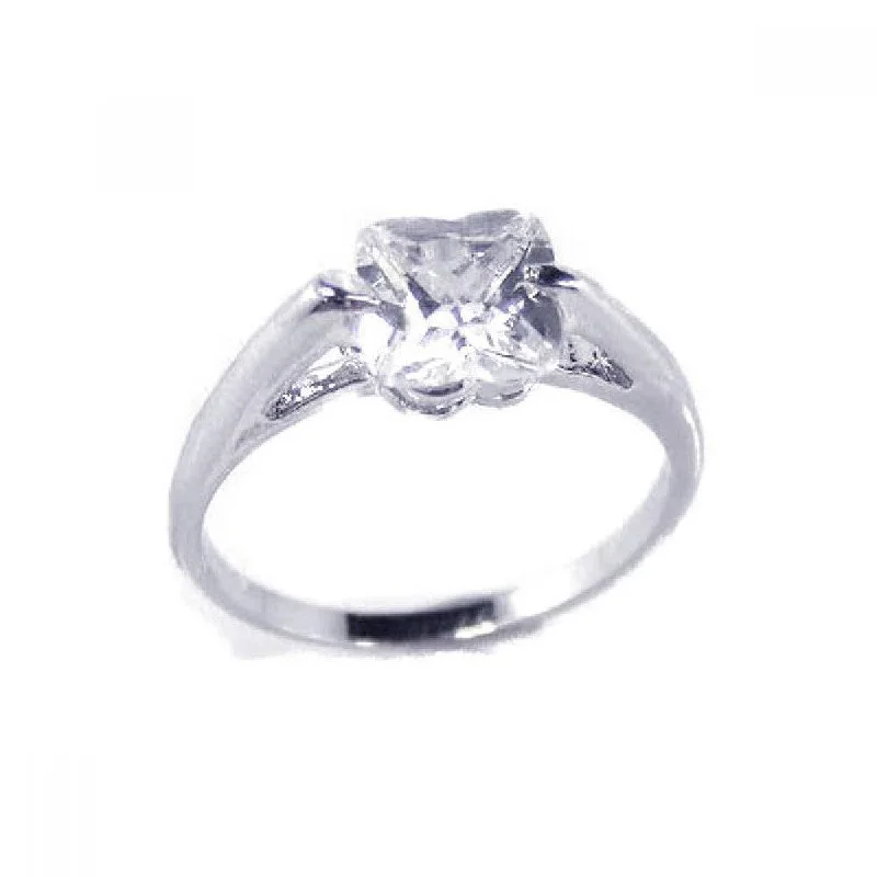 Ladies rings animal themes-Clearance-Silver 925 Rhodium Plated Clear Single CZ Bridal Ring - BGR00117