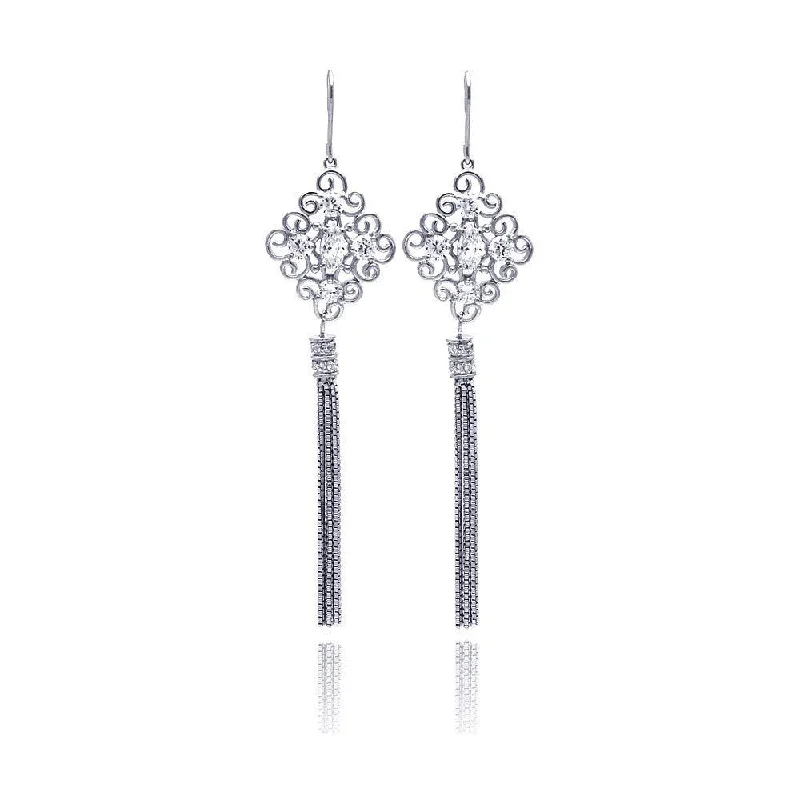 Ladies rings custom options-Clearance-Silver 925 Rhodium Plated Chandelier CZ Multi Strand Dangling Earrings - STE00180