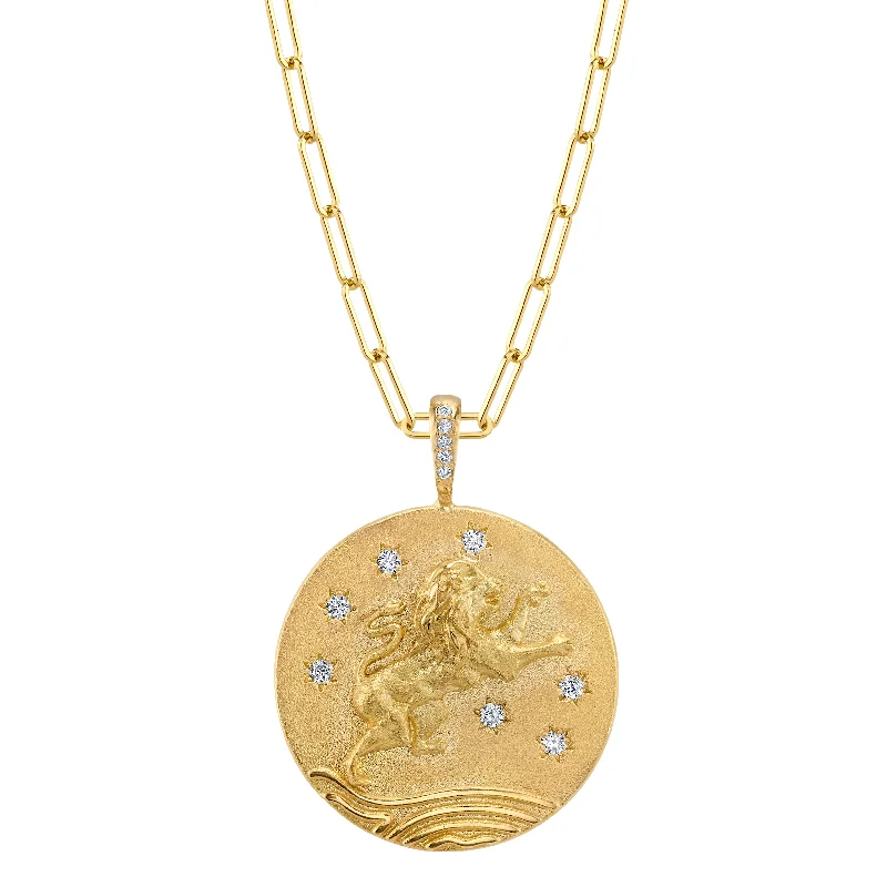 Lion of Judah, Chai Necklace with Star-Set Diamonds