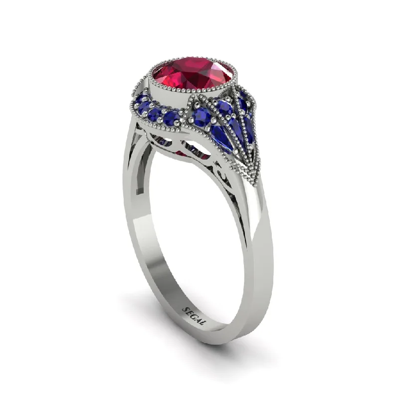 Ladies engagement rings unique designs-Sapphire Vintage-Inspired Besel Engagement Ring - Makenzie No. 72