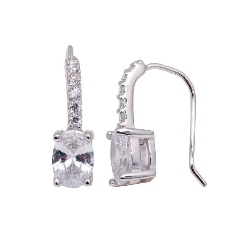 Ladies rings unique designs-Silver 925 Rhodium Plated Square Round Cut CZ Hook Earrings - STE00186