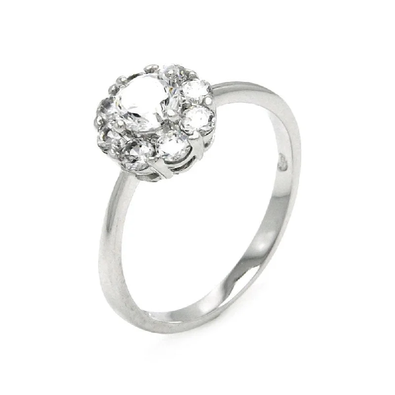 Ladies rings latest designs-Silver 925 Rhodium Plated Clear Cluster CZ Flower Bridal Ring - BGR00444