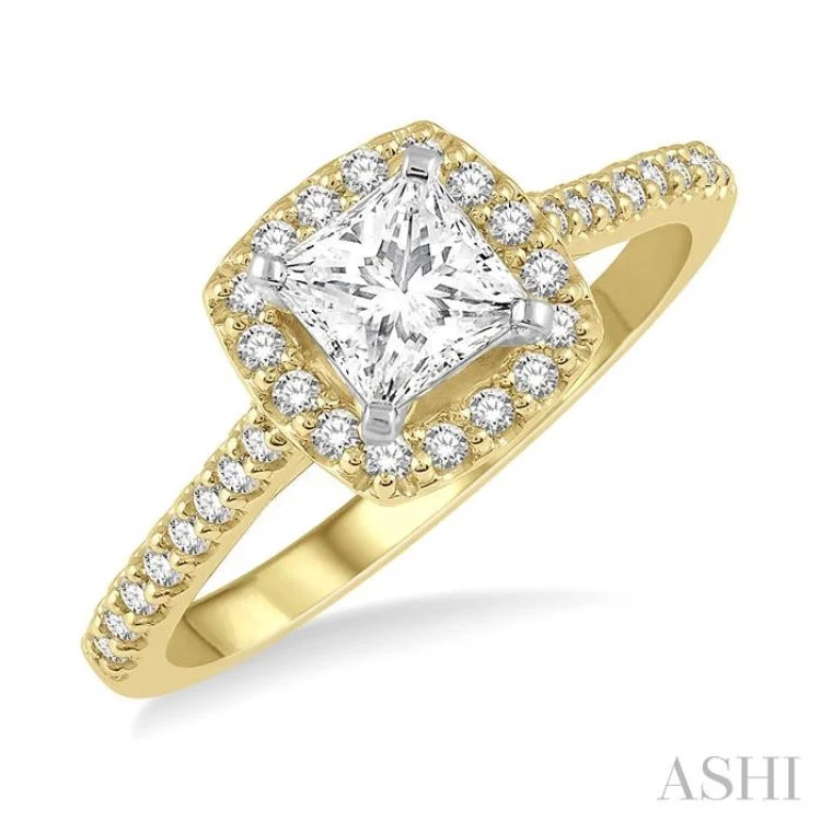 Ladies engagement rings oval styles-1/6 Ctw Square Shape Diamond Semi-Mount Engagement Ring in 14K Yellow and White Gold