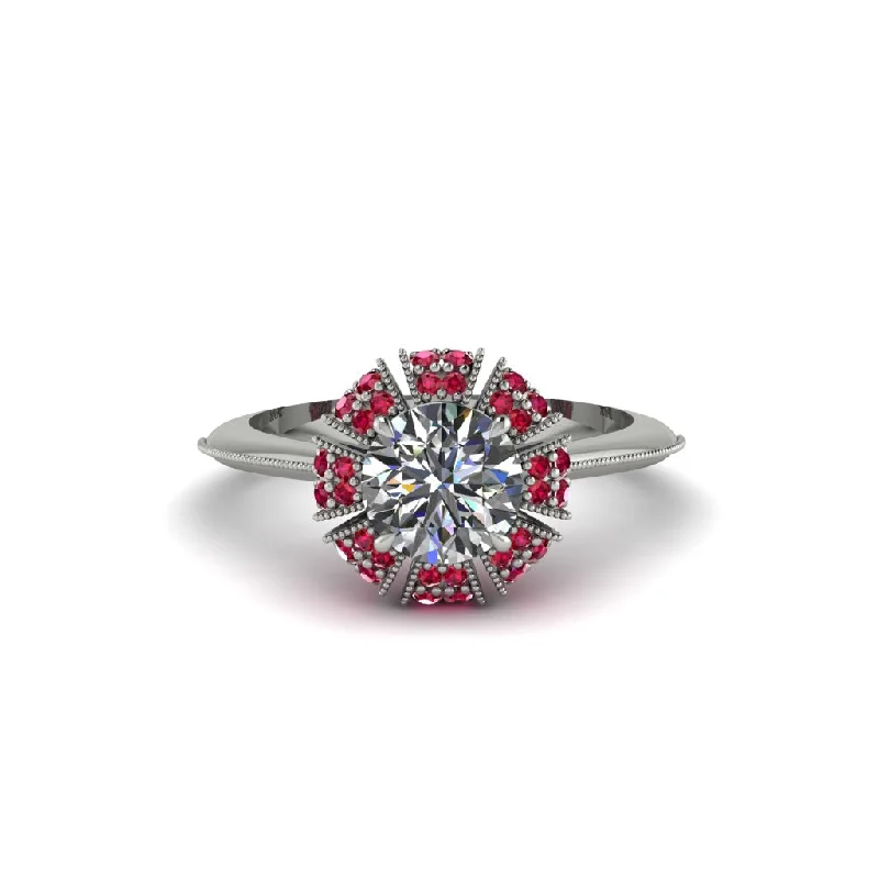 Ladies engagement rings colorful stones-Ruby Crown Halo Engagement Ring - Annie No. 48