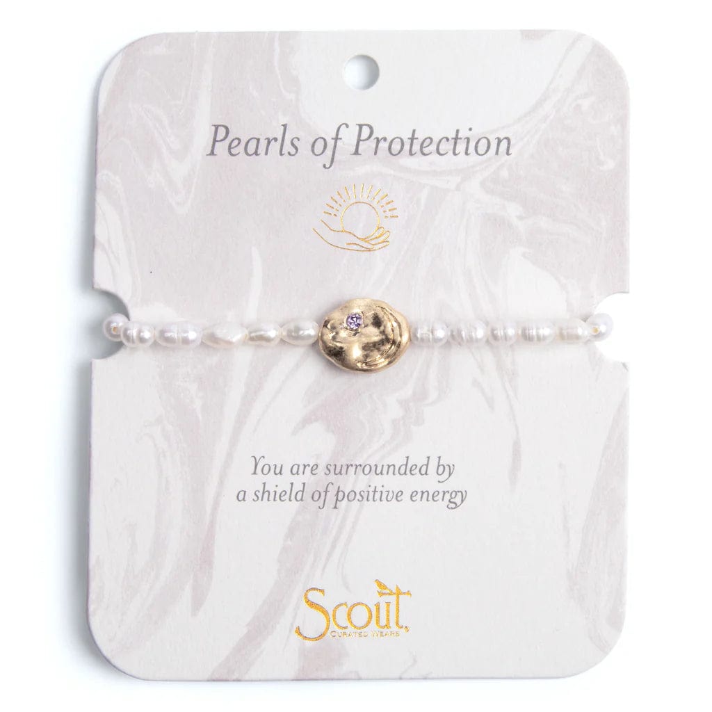 Ladies bracelets charm pieces-Pearls of Protection Affirmation Bracelet in Gold