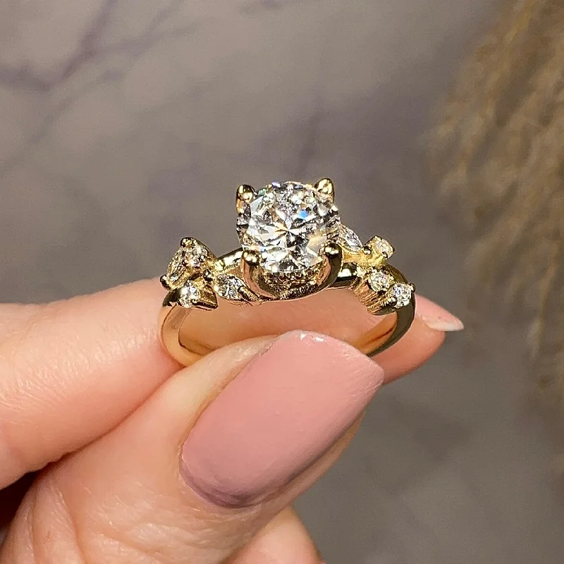 Ladies engagement rings care advice-"Penelope" Rose Floral Under Halo Hidden 1.25 Carat Round Brilliant Cut Diamond Yellow Gold Engagement Ring