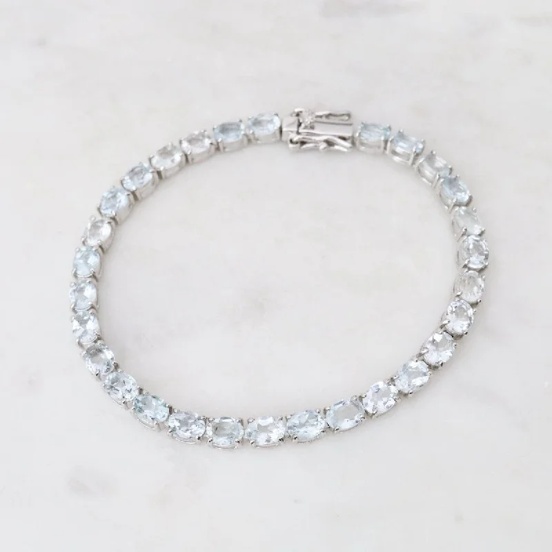 Ladies bracelets latest trends-Oval Aquamarine Tennis Bracelet