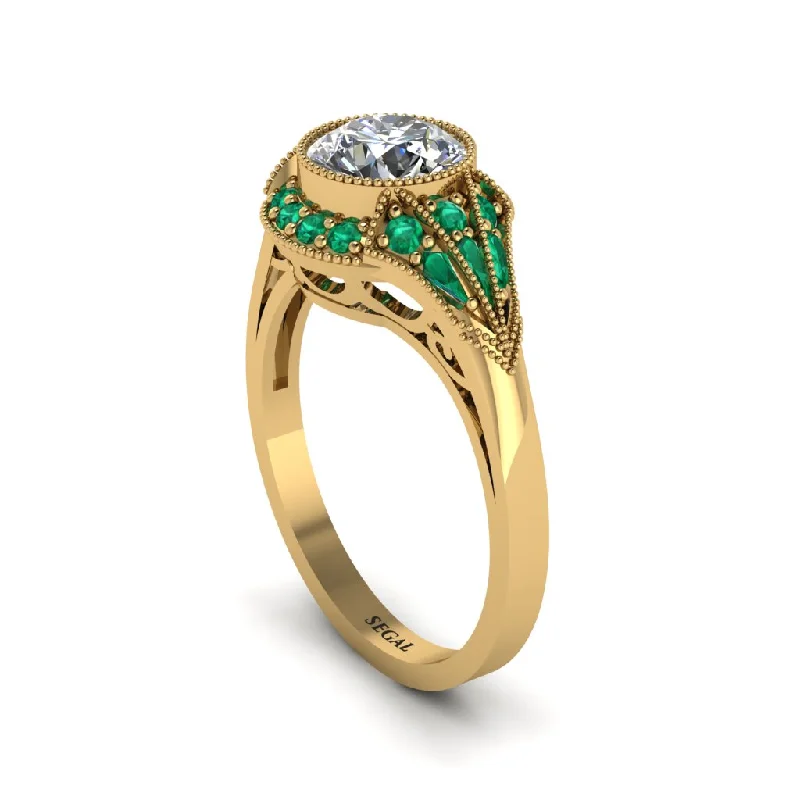 Ladies engagement rings Asian flair-Emerald Vintage-Inspired Besel Engagement Ring - Makenzie No. 16