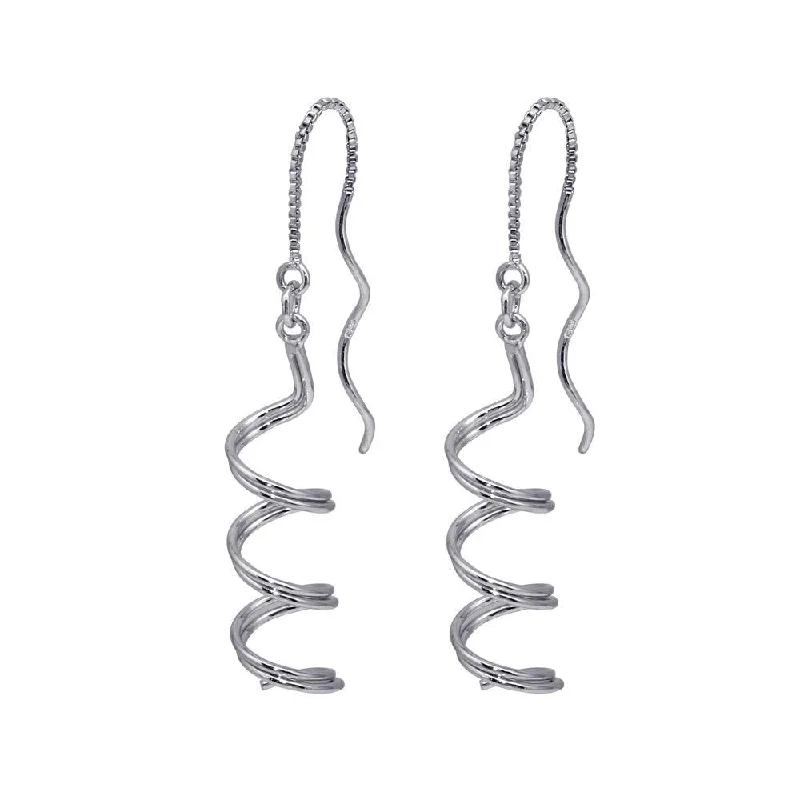 Ladies rings wedding accessories-Silver 925 Rhodium Plated Spiral Dangling Hook Earrings - DSE00035