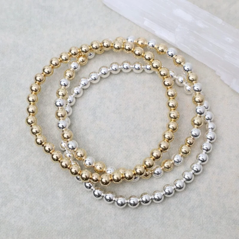 Ladies bracelets wedding wear-5mm Classic Ball Bracelet in Silver, Gold, or Two Tone