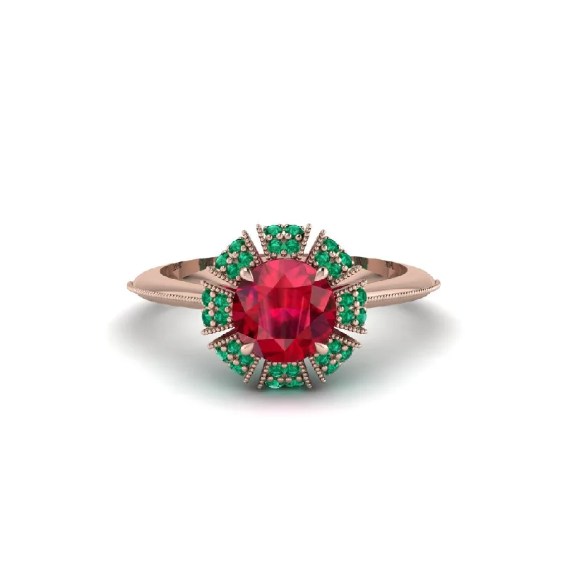 Ladies engagement rings lightweight options-Emerald Crown Halo Engagement Ring - Annie No. 26