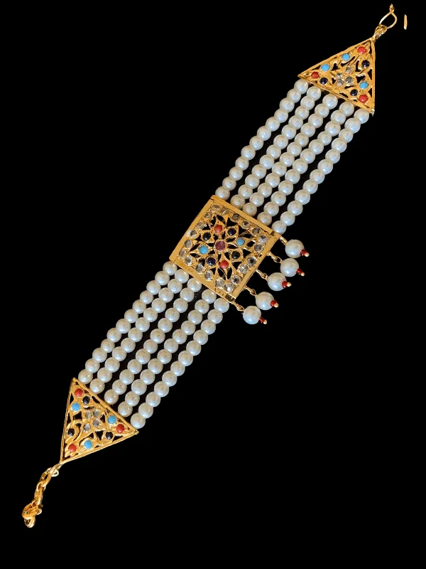 Ladies bracelets Valentine’s Day-B71 Ariha  pearl bracelet - navratan   ( READY TO SHIP )