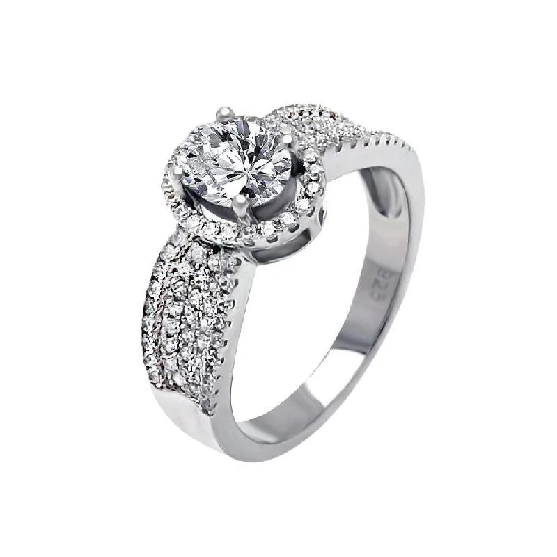 Ladies rings modern styles-Silver 925 Rhodium Plated Micro Pave CZ Oval Ring - ACR00061