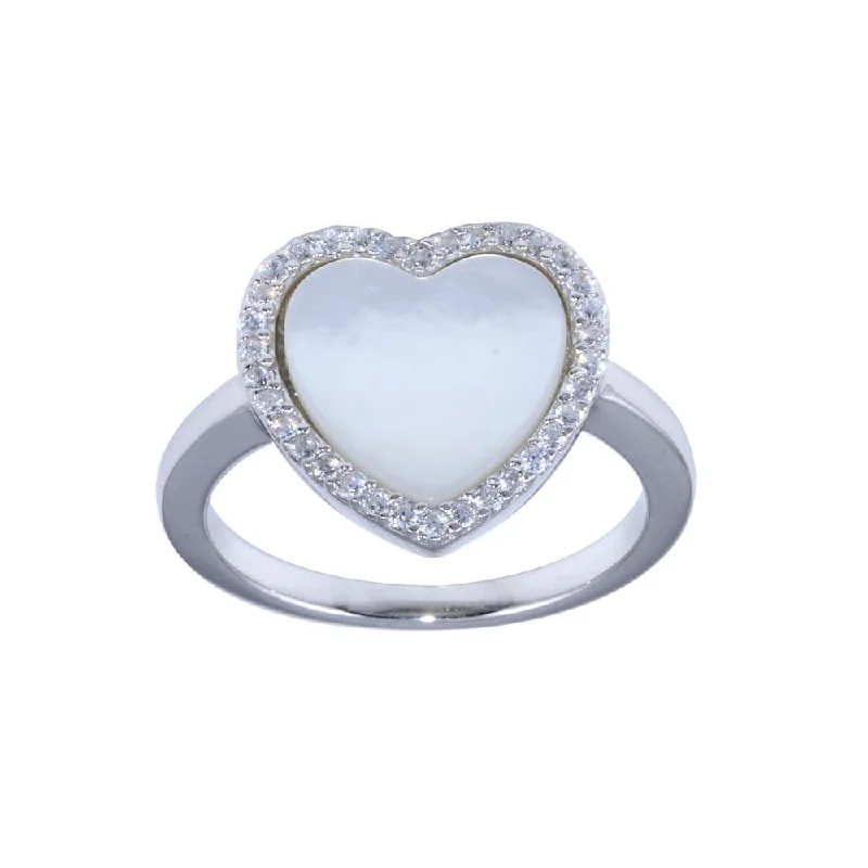 Ladies rings ruby gems-Rhodium Plated 925 Sterling Silver Opal Stone Heart With CZ Ring - BGR01315