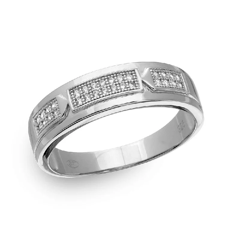 Ladies rings thumb designs-Silver 925 Rhodium Plated Trio Bar Eternity Ring with CZ - GMR00169