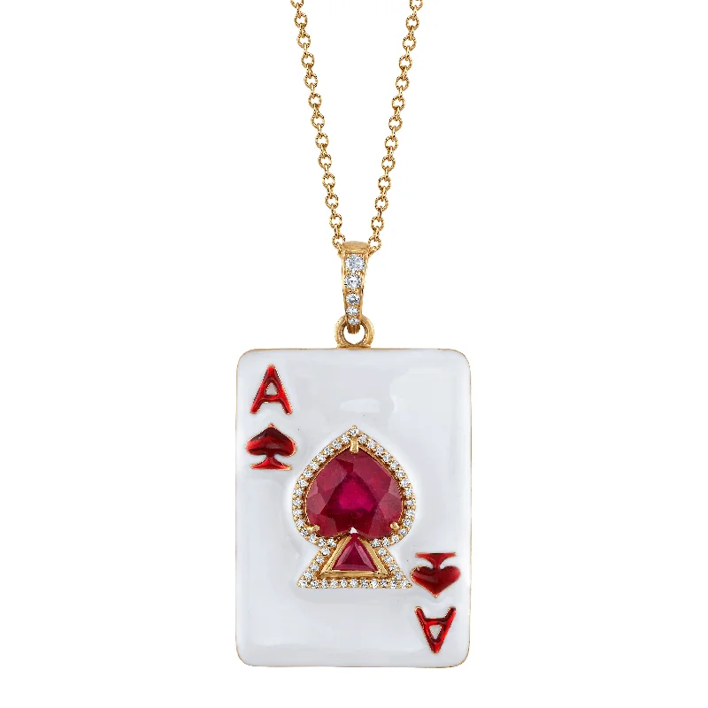 Ruby Ace of Hearts Necklace with Diamonds