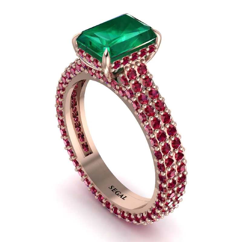 Ladies engagement rings celebrity styles-Radiant Cut Emerald Pave Engagement Ring - Kenzie No. 50