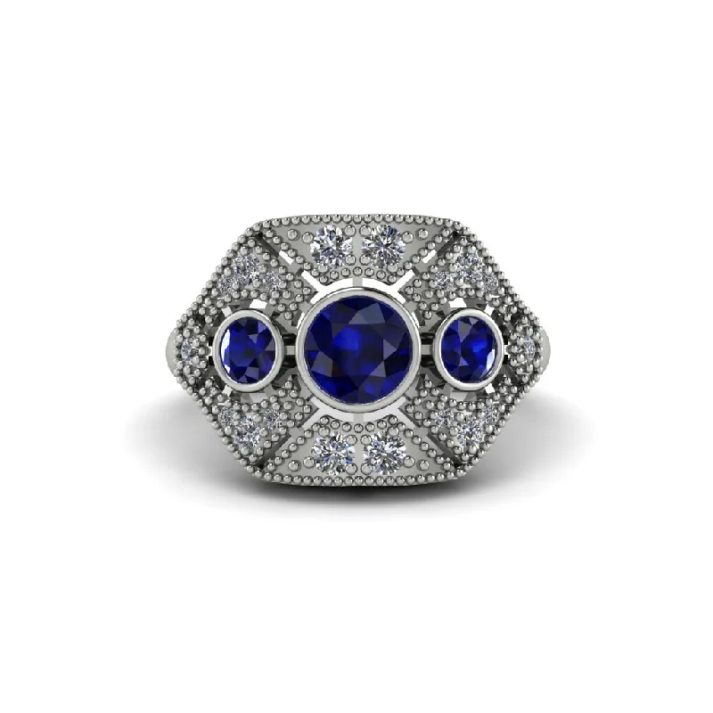 Ladies engagement rings twisted designs-Sapphire Art Deco Geometric Engagement Ring - Haven No. 15