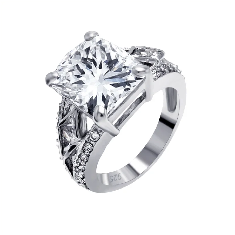 Ladies rings sentimental value-Silver 925 Rhodium Plated Clear Square Center CZ Bridal Ring - BGR00082