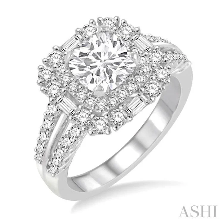 Ladies engagement rings e-commerce sites-1 Ctw Diamond Semi-mount Engagement Ring in 14K White Gold