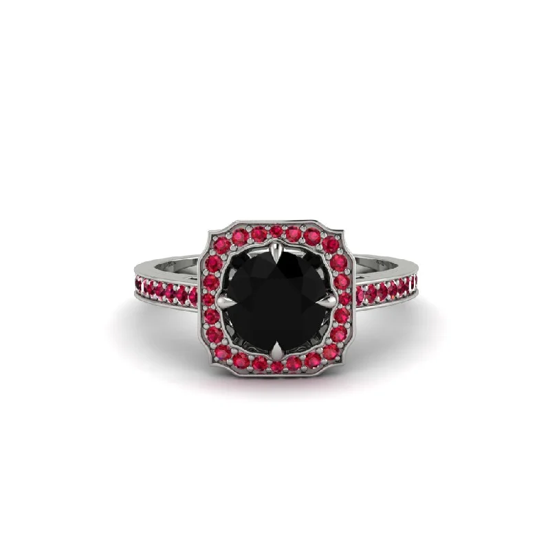 Ladies engagement rings heirloom quality-Black Diamond Cathedral Halo Engagement Ring - Luciana No. 54