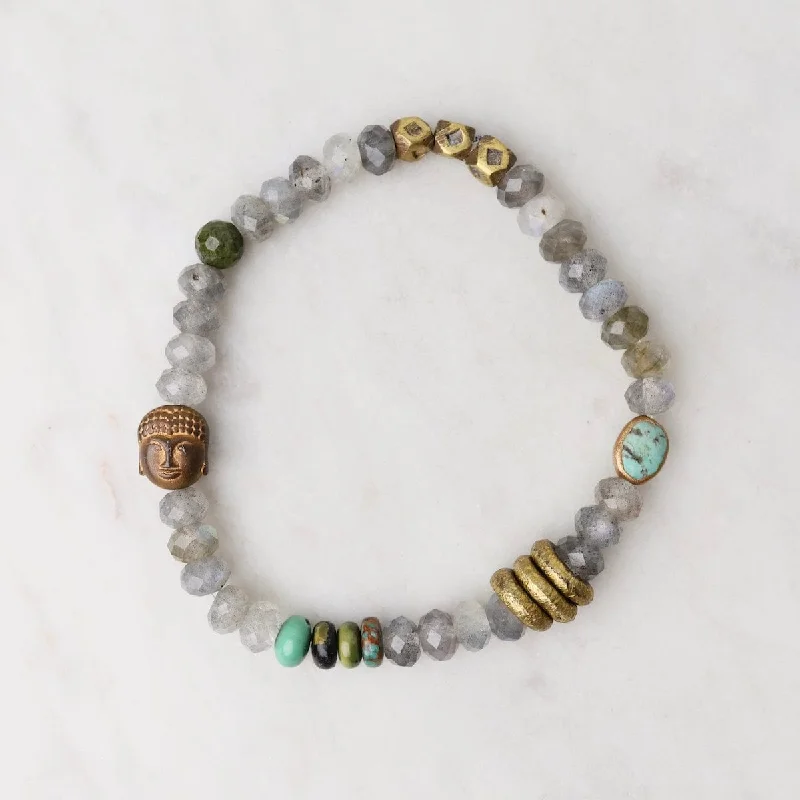 Ladies bracelets wedding wear-Labradorite, Brass rings & Buddha Bracelet