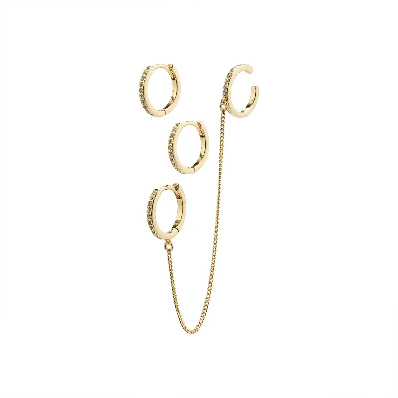 Ladies rings sister sets-Blossom Gold Plated Crystal Hoop & Cuff Earring Set